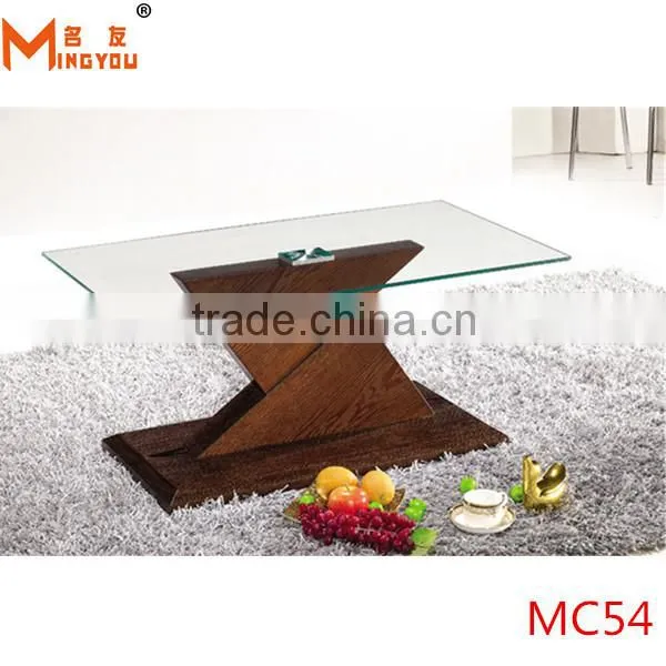 hebei furniture wood base clear glass coffee table