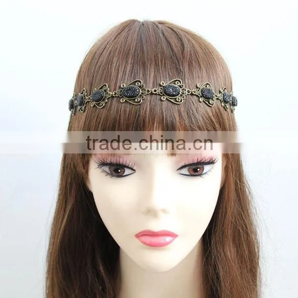 Handmade Retro Elegant Black Crystal Elastic Stretchy Hair Band Headband
