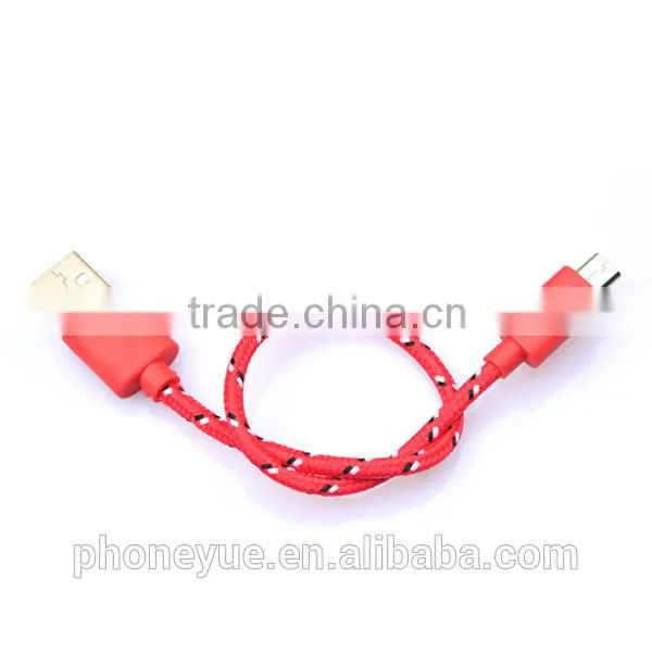short custom 20cm woven 28/24awg micro usb cable cord wire