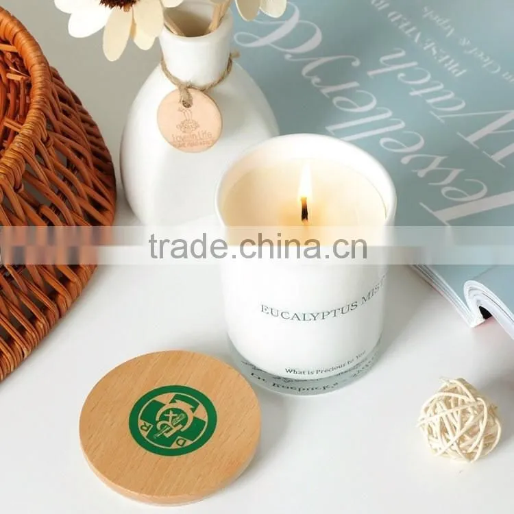 8oz painted white glass candle jars with wood lid for making scented candles
