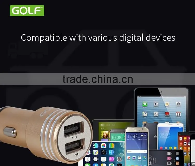 GOLF original GF-C06 Bullet series metal matt car charger 2.1A/1A Dual USB Fast charging car charger for universal device