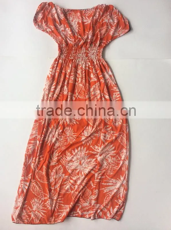Deep V Collar White Leaves Short Sleeve Big Size Dress