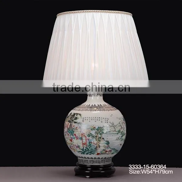 Antique China pottery lamps with solid wood base