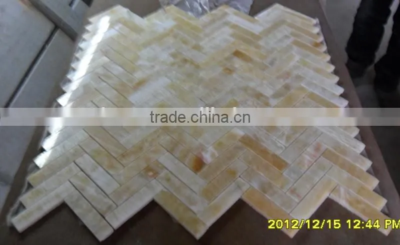 Hot Yellow Honey Onyx Polished Herringbone Onyx Mosaic Tiles on Sale