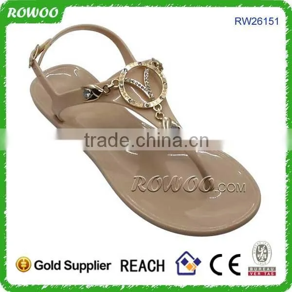 Summer 2016 fashion Beige crystal women flat sandal shoes