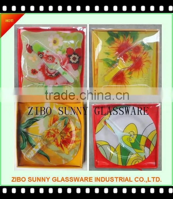 3pcs fashion printed tempered glass plate fruit plate