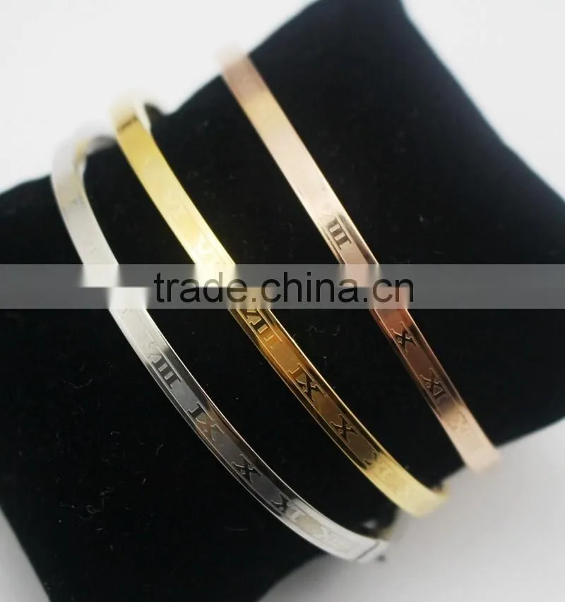 Fashion 3Colors Rose Gold Roman Numeral Stainless Steel Bracelet
