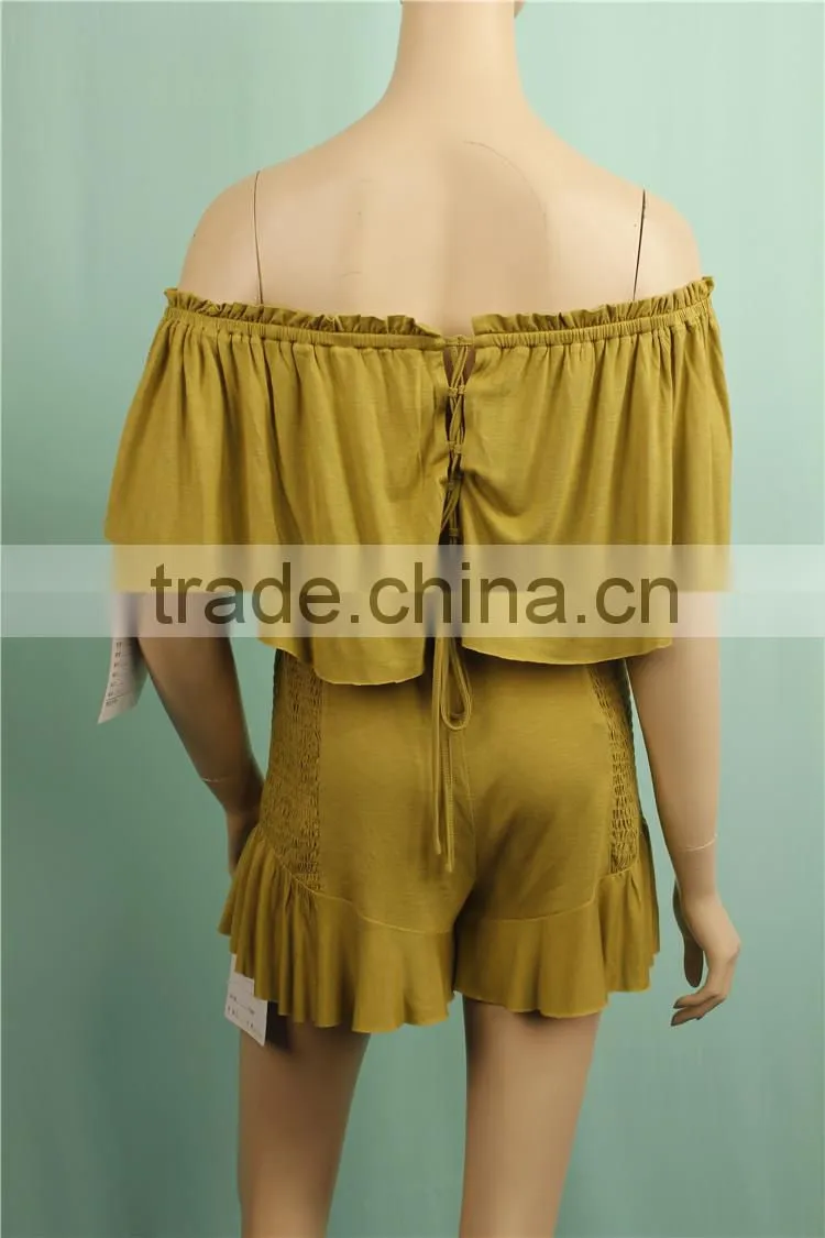 2016 S/S off shoulder tops and short pants rayon fabric women custom suit
