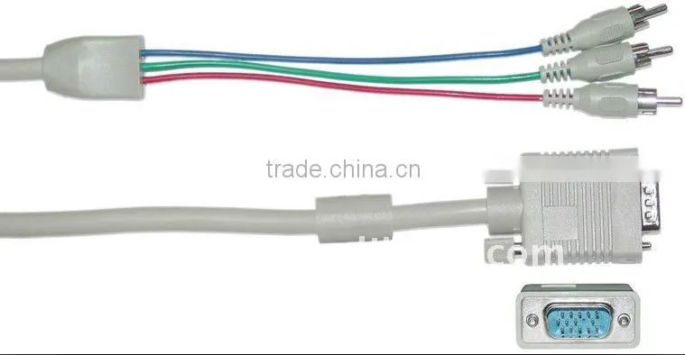 1ft VGA to Component Video adaptor,HD15 (VGA) Male to 3RCA Male,Double Shielded