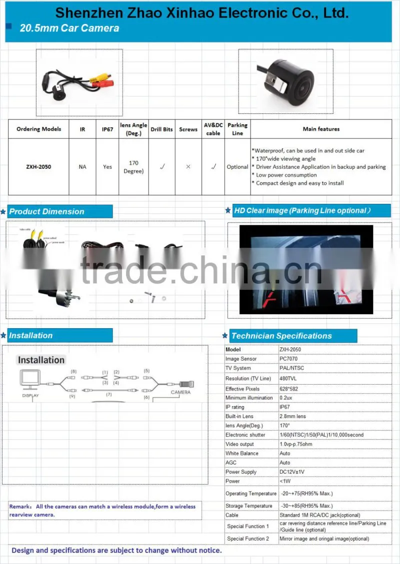 FACTORY PRICE 20.5MM HD Waterproof Mini Car Reversing Camera,