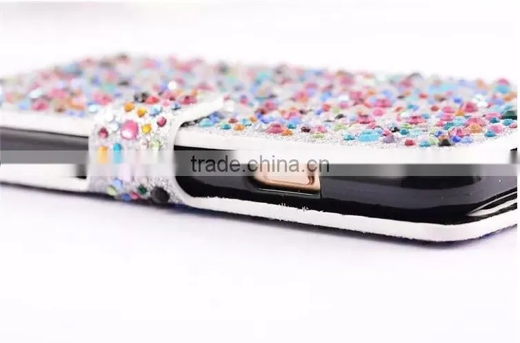 Customized Rhinestone Leather Stand Phone Case Flip Cover For Samsung Galaxy on7