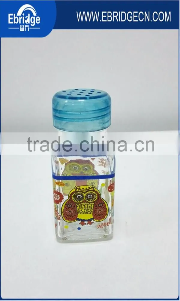 decal square glass spice jar with plastic shaker cap, salt shaker
