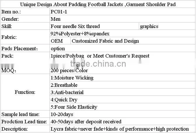Unique Design About Football Padding Clothing,Garment Shoulder Pad