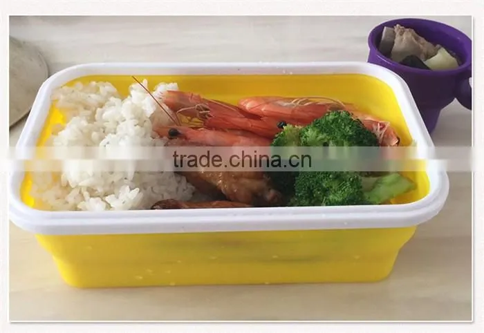 Reusable silicone folding lunch box Silicone Collapsible single Compartment Lunch Container Box silicone folding lunch box