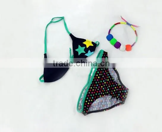 Girls Kids Cartoon Print Bikini Set Child Stars Swimwear Swimming Bathing Suit