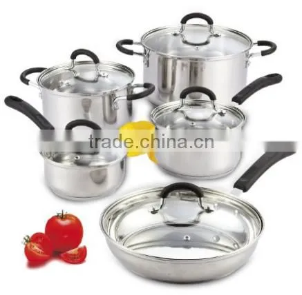 10 Piece Stainless Steel Cookware Set with Encapsulated Bottom, Large, Silver