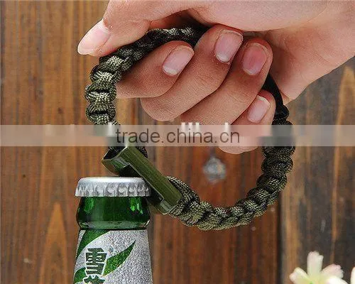 Survival Paracord Bracelet Bottle Opener Flint Fire Starter Whistle Gear Kits