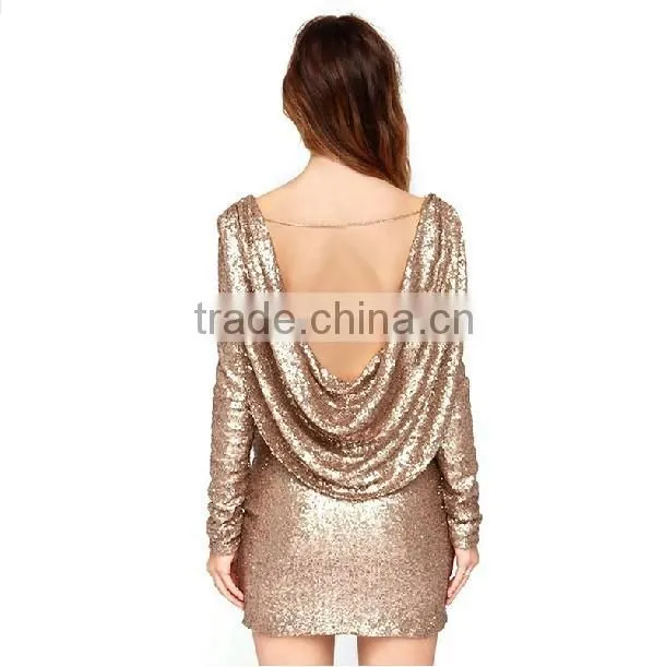 2016 New Fashion Evening Dresses Wholesale, new deep V neck sequin evening dresses with self-cultivation exposed backpack hip