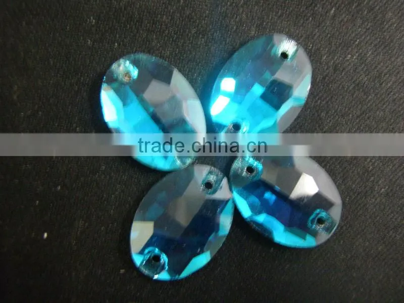 highest quality sew-on crystal beads number 3063# Oval shape blue zircon color for garment
