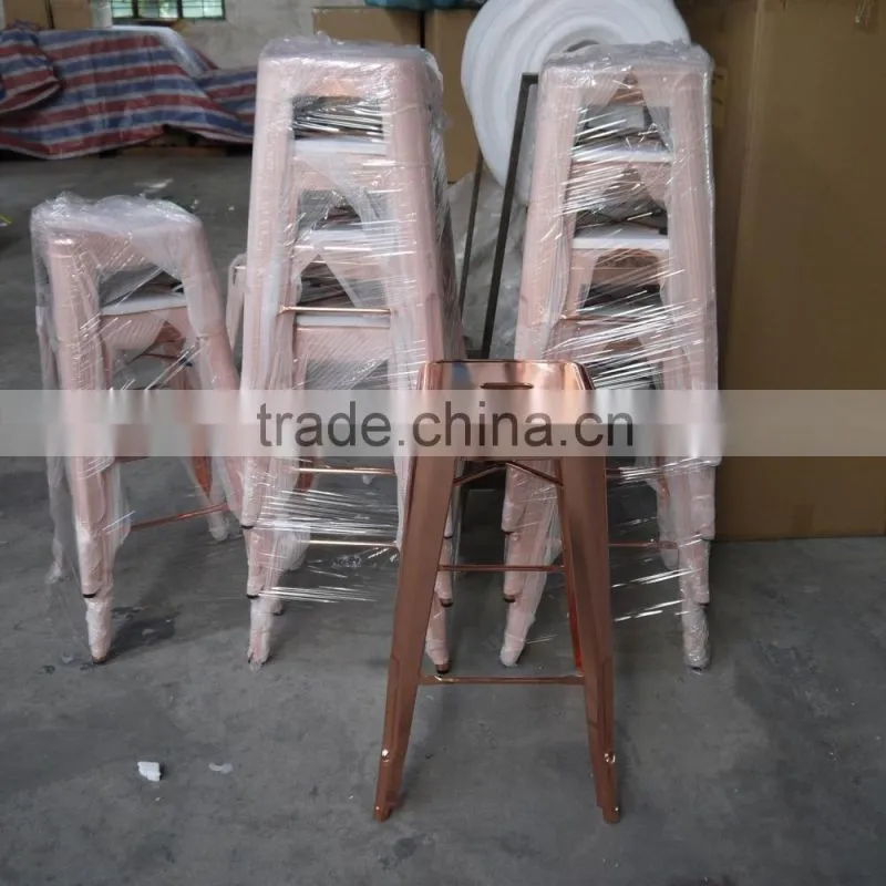 Vintage French Style Rose Gold Industrial Outdoor Metal Bar Stools