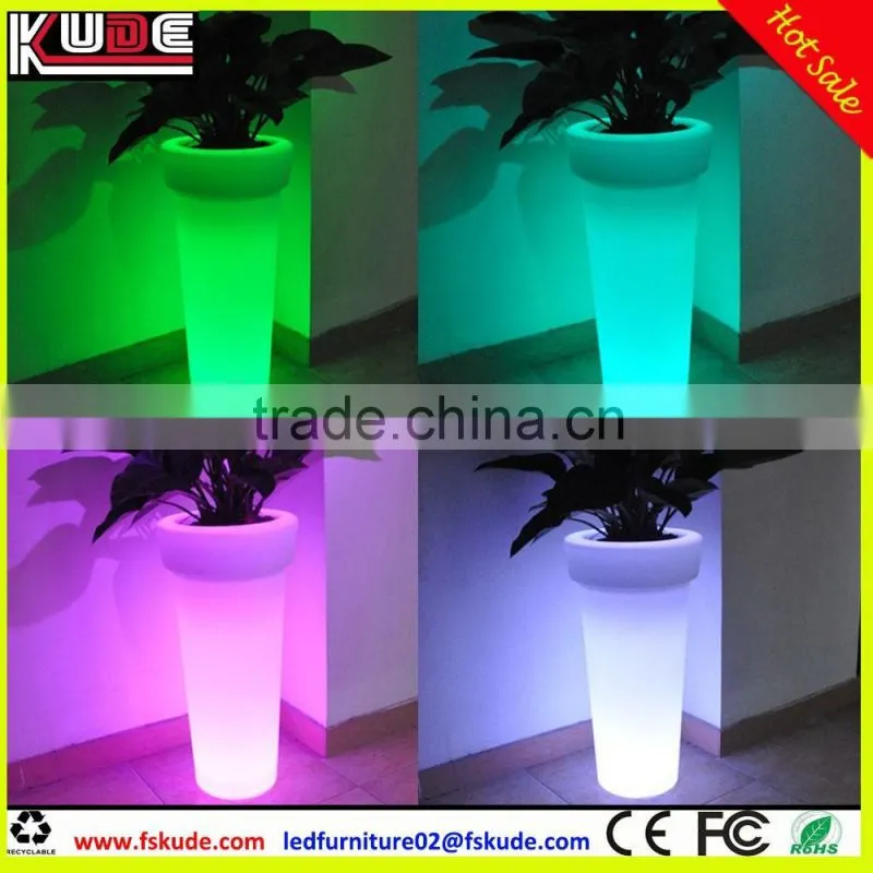 wireless LED light tall round PE plastic flower pot with remote control