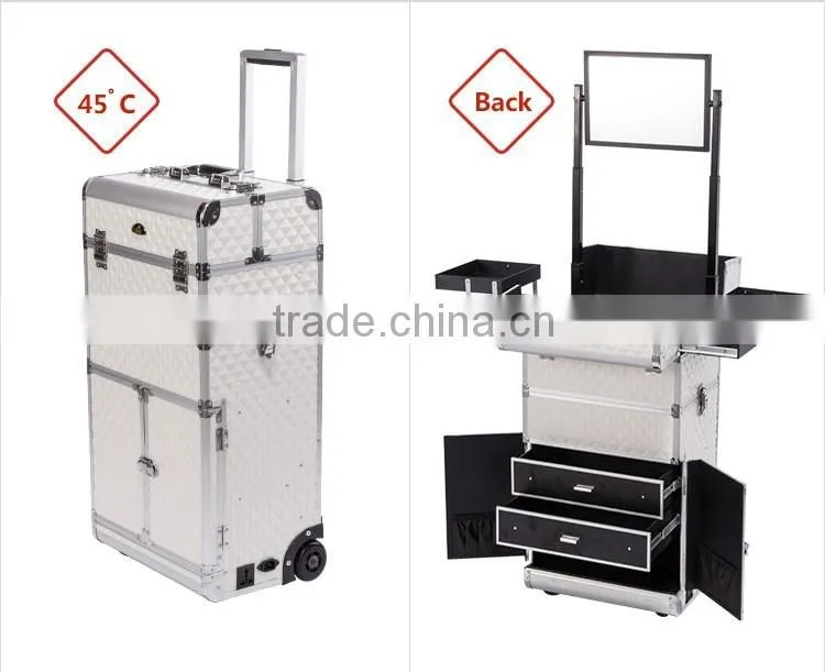 2016 Stylish trolley makeup case with light mirror