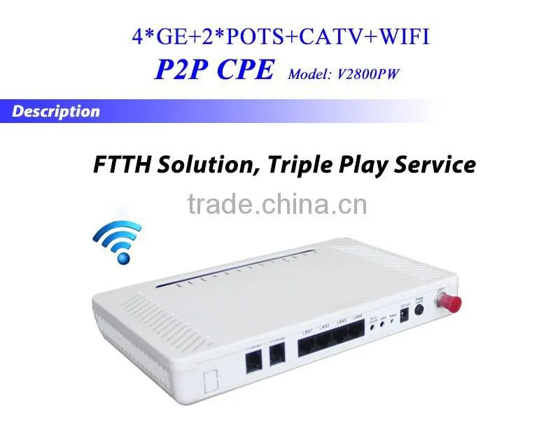 FTTx Fiber Gigabit SFF Uplink 4 GE Voip CATV 2T2R WiFi Downlink Triple Play P2P CPE Customer Premise Equipment