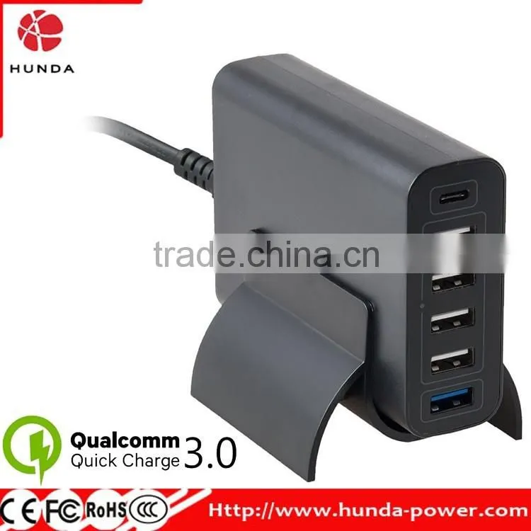 2016 Popular QC3.0 + Type-C 60W Quick Charge 3.0 Intelligent Desktop USB Charger for Smartphone, Tablets and more