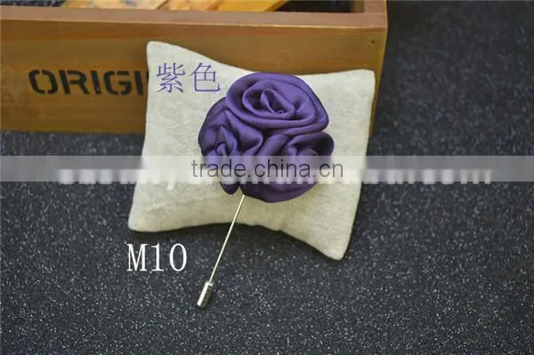 long needle stick satin fabric rose lapel pins flower for men blue LAP003