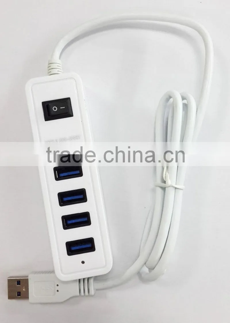 Hot products usb3.0 4 por hub, 4 port usb 3.0 hub from usb hub suppliers with a switch of Black and white plastic