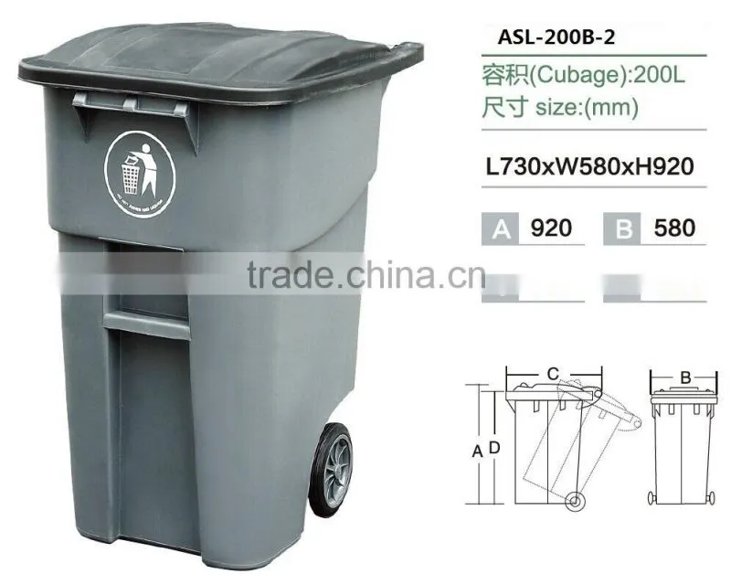 200 liter outdoor and office plastic dustbin