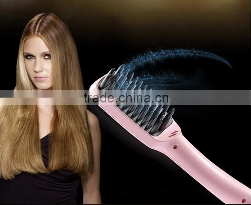 Pink / White Auto Hair Straightener Comb LCD Ion Brush Electric Hair Massager Anti-Scald Tool lcd hair straightening brush