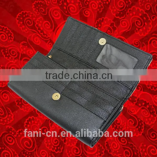 Luxury style high quality leather wallets for lady with chain and hinge design