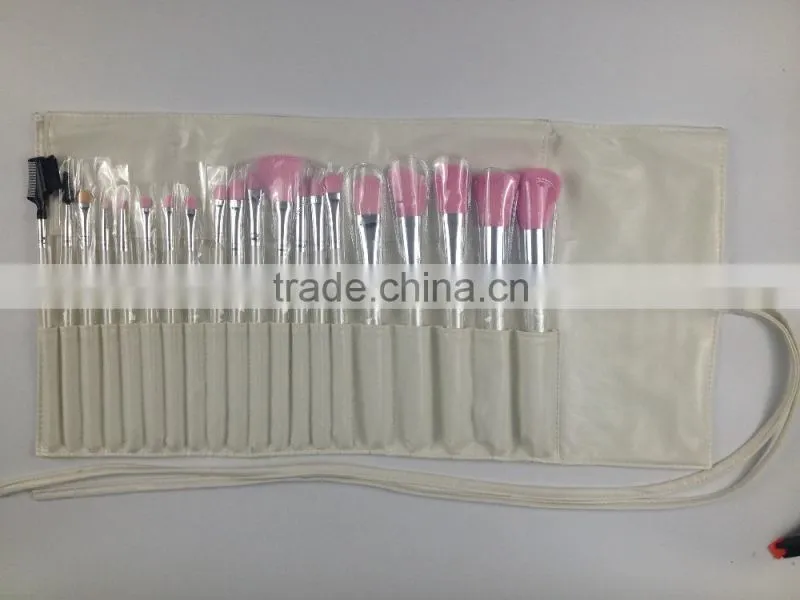 2015 Top quality 20pcs pink color nylon hair white wood handle in white PU bag brush makeup set