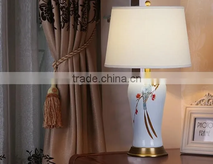Printing Ceramic Body With Fabric Lampshade Modern Desk Lamp Bedroom Living Room Table Lamp