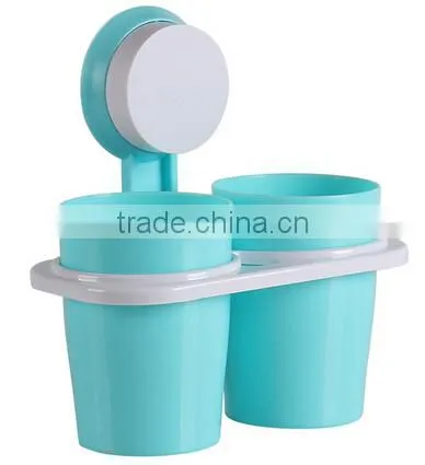 Sucker Hanging Plastic Two Cup Toothbrush Holder