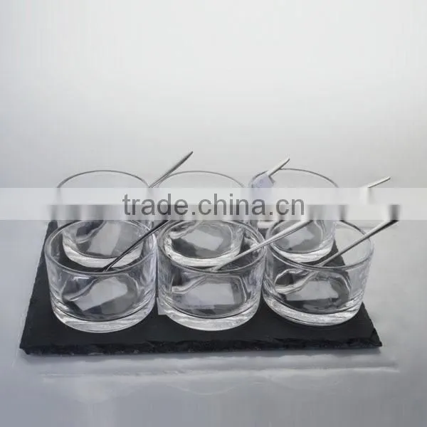 machine made glass salt and pepper cruet set jars with slate