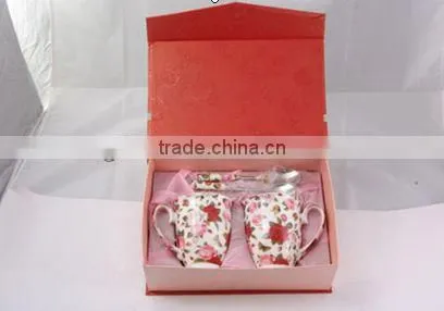 OEM Ceramic Porcelain Couple Water/Coffee Cup Mugs with Spoon
