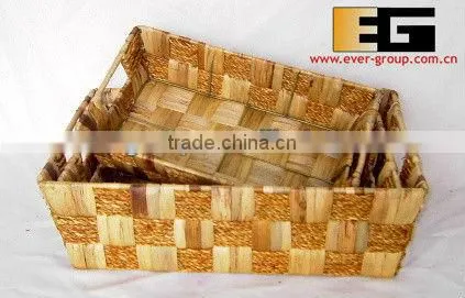 rectangular natural water-hyacinth storage basket with cut ear