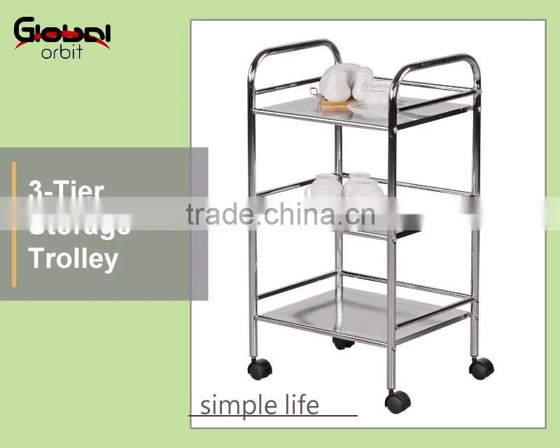 3 Tier Metal Movable Storage Kitchen Galley Medical Cart Office Trolley