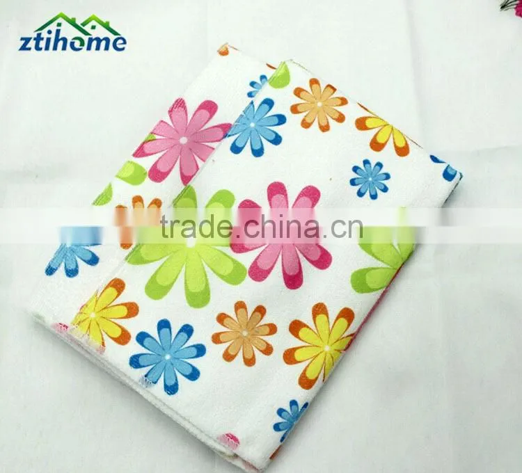custom print flower microfiber cloth for easy kithen cleaning