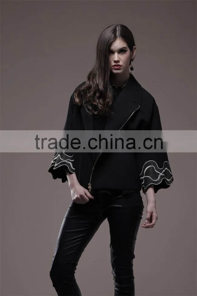 unique design black batwing sleeve competitive women winter overcoat