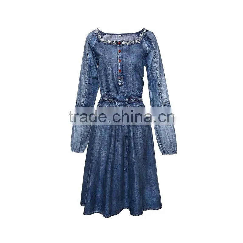 Maxnegio cute vintage style denim knee-lenth slim dress