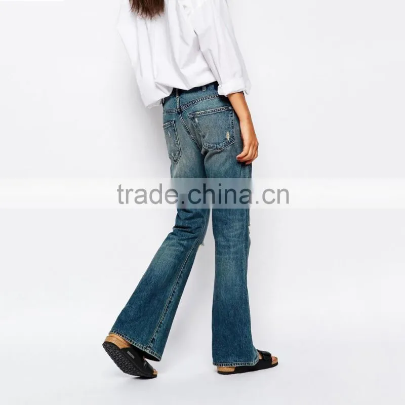 fashion fancy ripped Flared trousers bell-bottoms female jeans in bulk