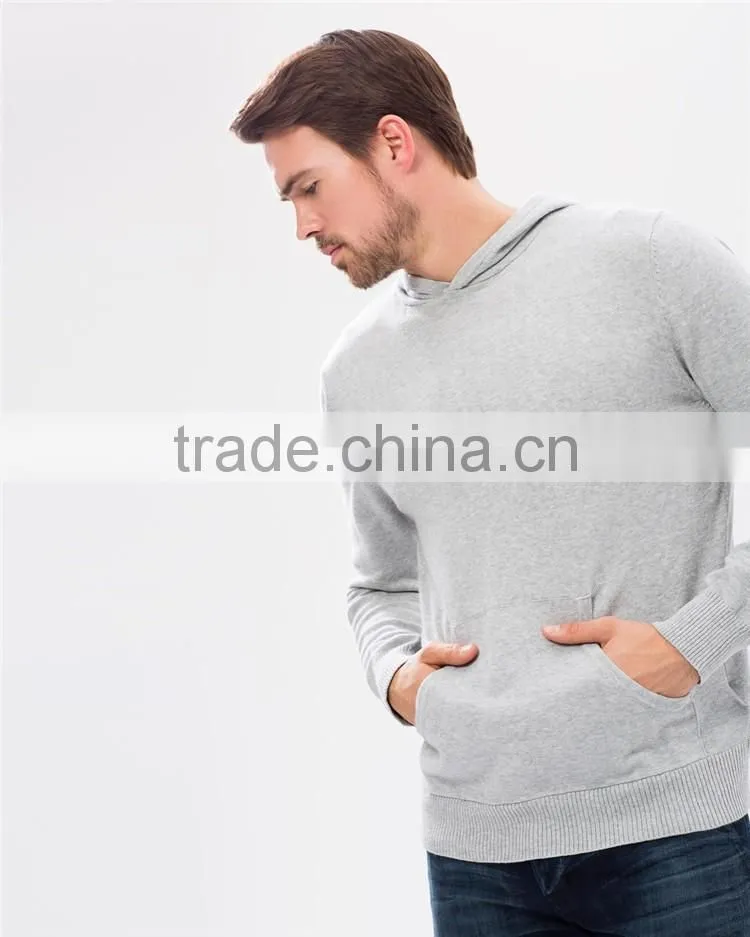 Men's plain grey 100% polyester hooded sweatshirt