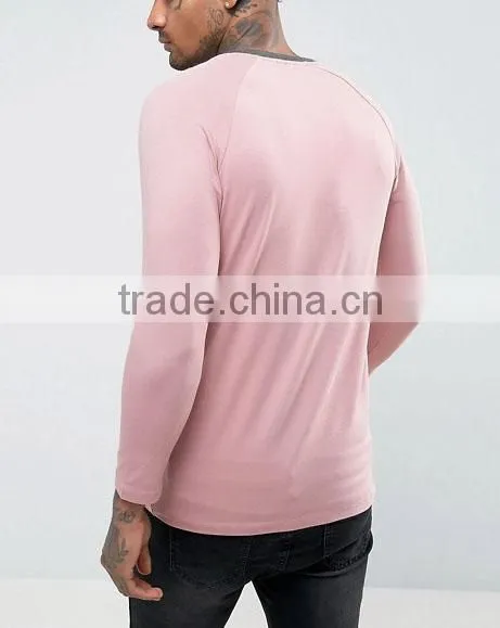 China Apparel Wholesale 2017 Fashion Men Raglan Long Sleeve Solid Color Fit T Shirts