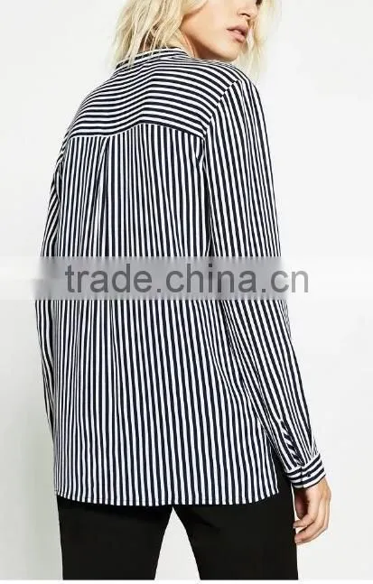 Runwaylover EY2352B 2017 Ladies Fashion Deep V-Neck Stripe Blouse