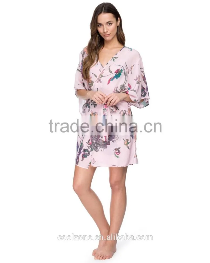 100% Silk regular fit floral pattern kimono robe,fashion open front kimono robe