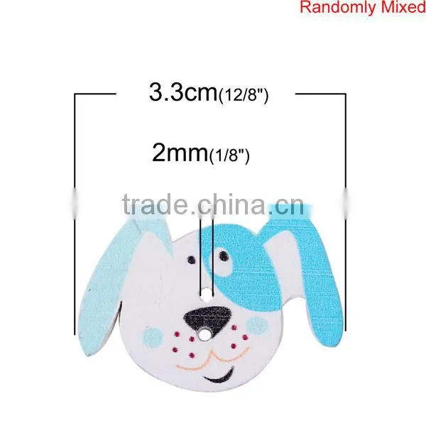 Wood Sewing Buttons Scrapbooking 2 Holes Dog Animal At Random