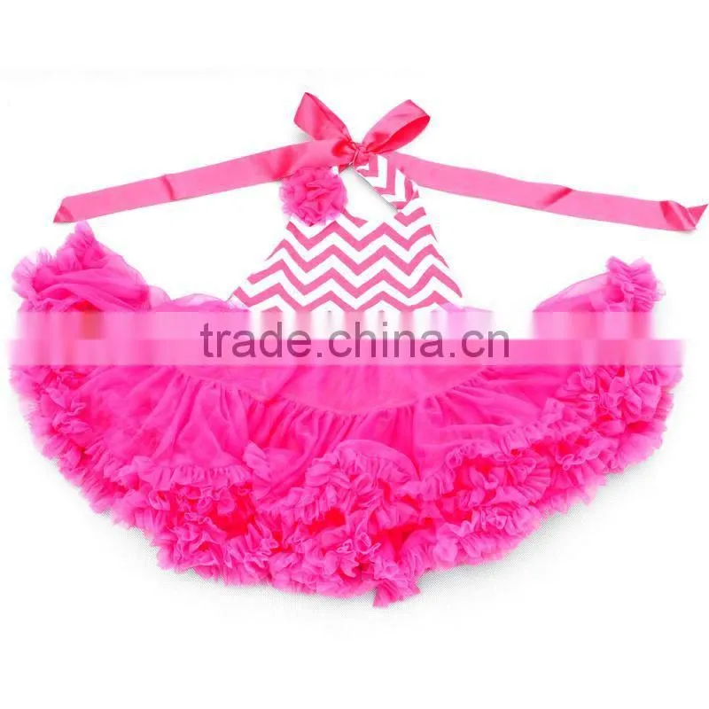American girls multi color chevron satin halter dress with rose tutu dress